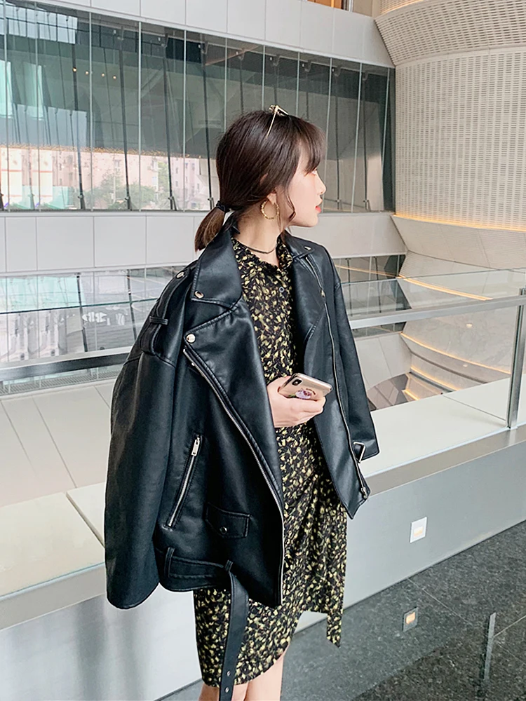 Black Leather Coat Outerwear Women 2024 New Versatile Loose Casual BF Fan Car Clothes Small PU Jacket