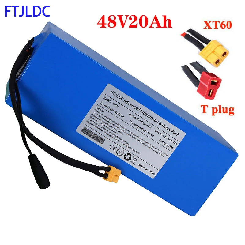 

FTJLDC 13S 54.6V 20Ah 18650 Lithium Battery Pack 48V 20Ah 350W/500W/750W/1000W Electric Bike Battery Built in 30A BMS XT60 Plug