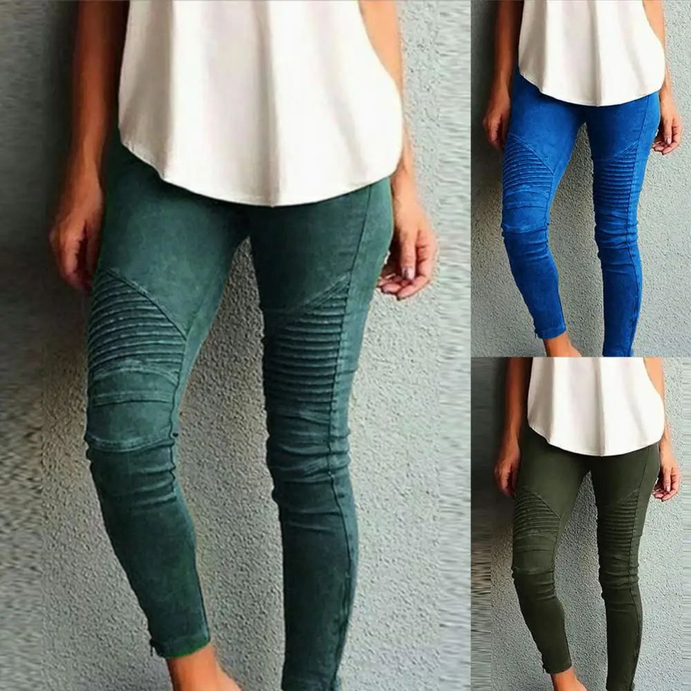 

Slim Women Fashion Elastic Skinny Solid Color Waistband Pencil Pant Trouser