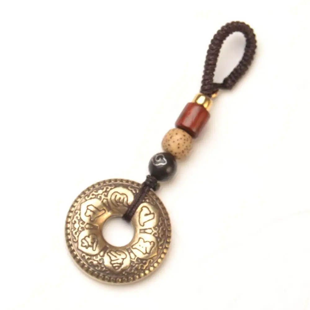 

Brass Circle Interior Accessories Lanyard Pendants Lucky Rope Key Rings Buddhism Mantra Keyfob Car Key Chain