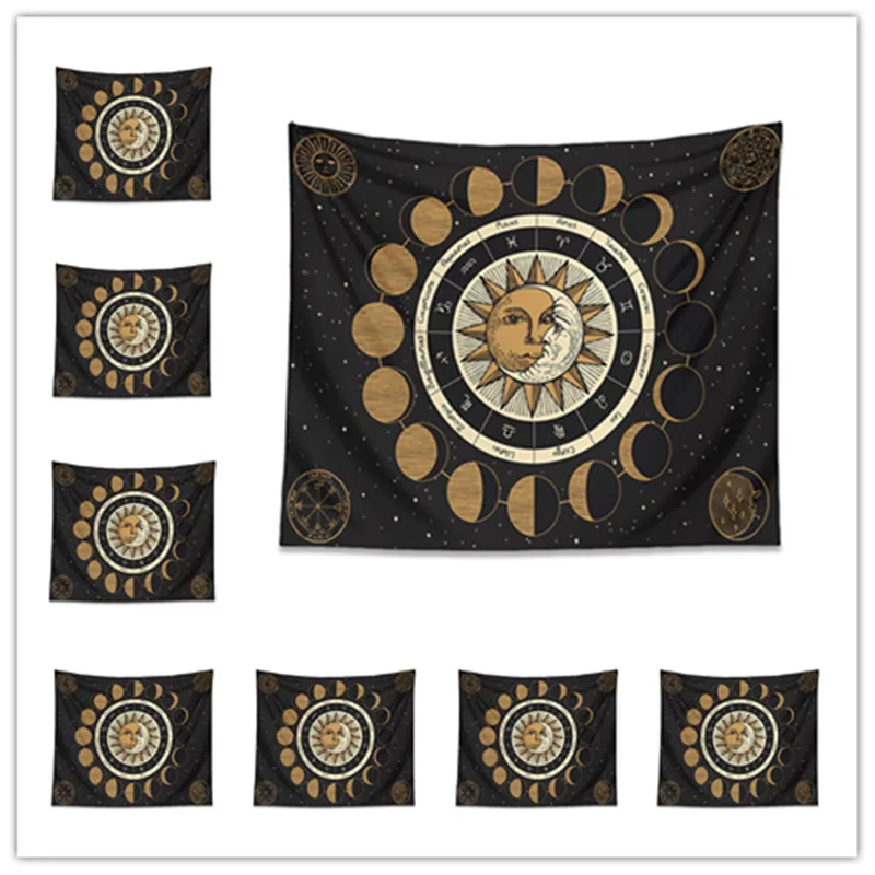 

Tarot Moon Phase Zodiac Wheel Astrology Sun Moon Chart Star Divination Tapestry Home Decor Background Beach Towel