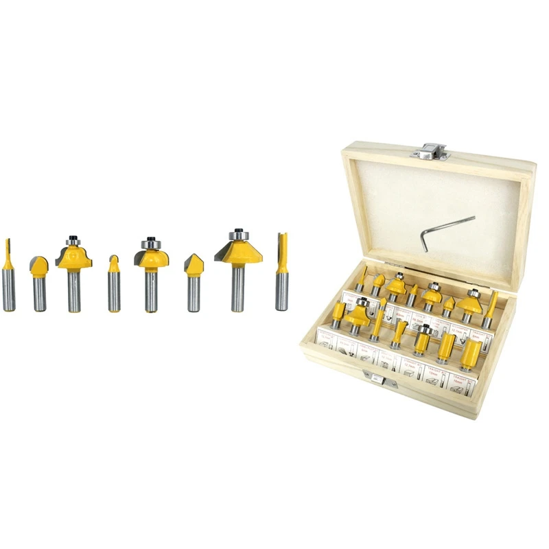 

15Pcs 8Mm Router Bit Set Trimming Straight Milling Cutter & 1 Pcs Black Metal Collet Nut 12.7Mm Center Hole Diameter