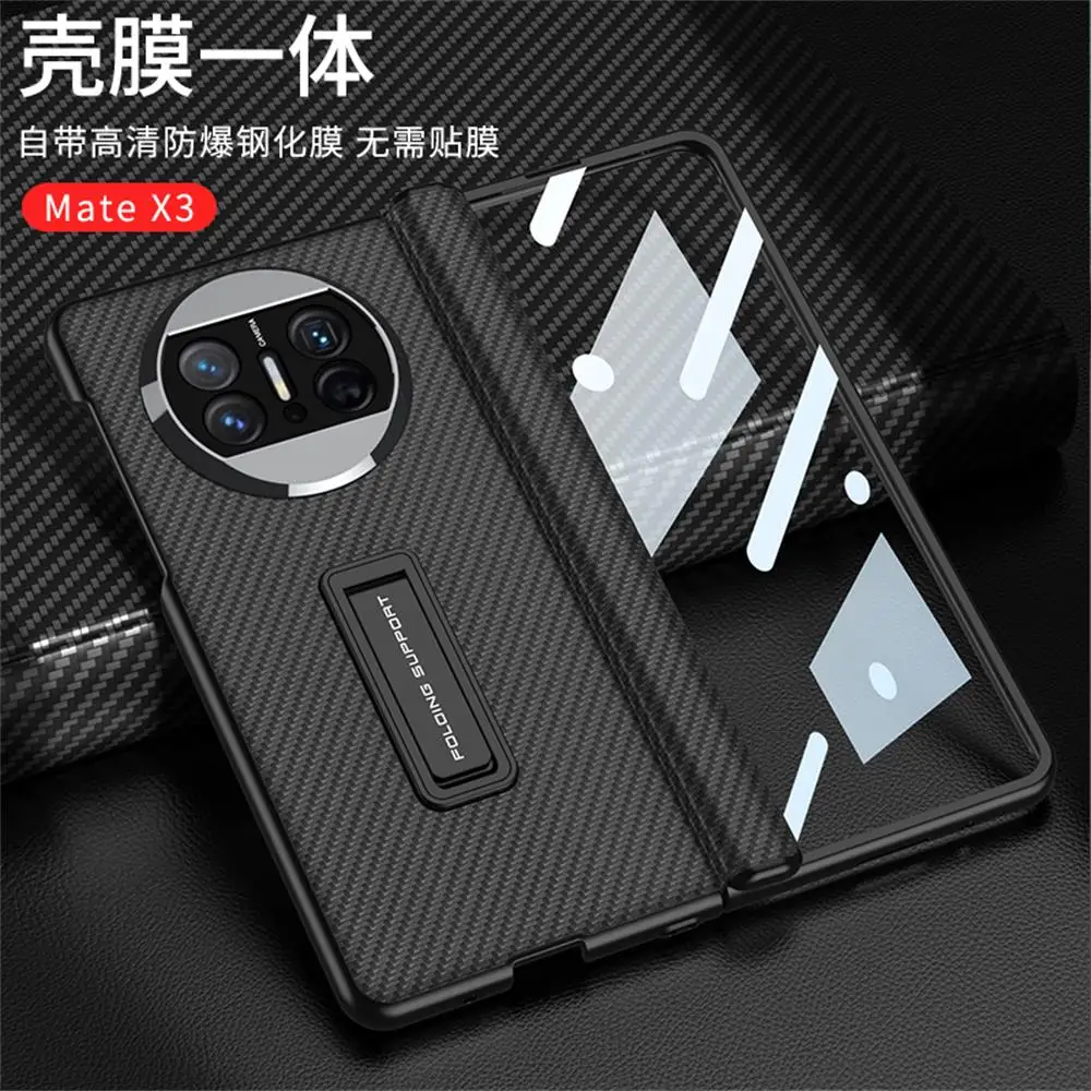 For Huawei Mate X3 Case Ultra Thin Plain Leather Bracket Magnetic Folding Hingle With Tempered Film Shockproof Cover Accessories