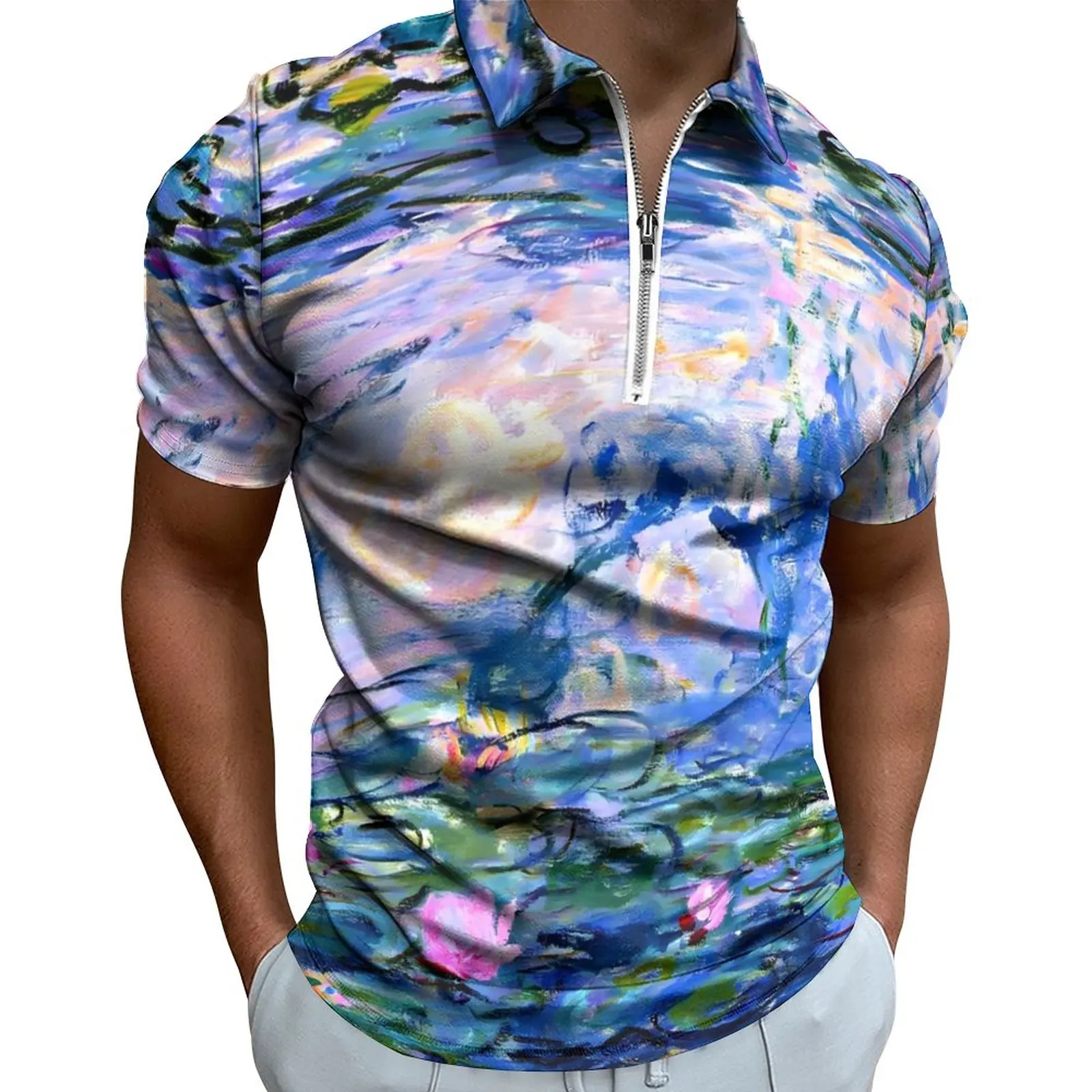 

Van Gogh Casual Polo Shirt Water Lilies Print T-Shirts Men Short Sleeves Graphic Shirt Day Novelty Oversize Clothes Gift Idea