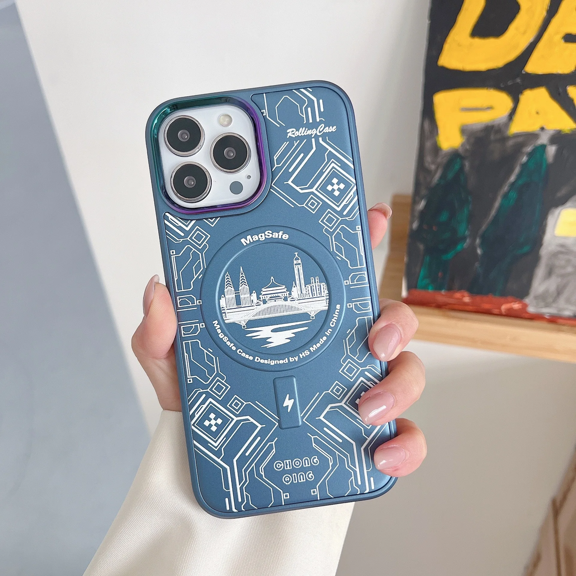 

Wireless Charging City Landmark Building Lines Phone Case For iPhone 14 Pro Max 13 12 11 Plus Shockproof Magnetic Shell Cover