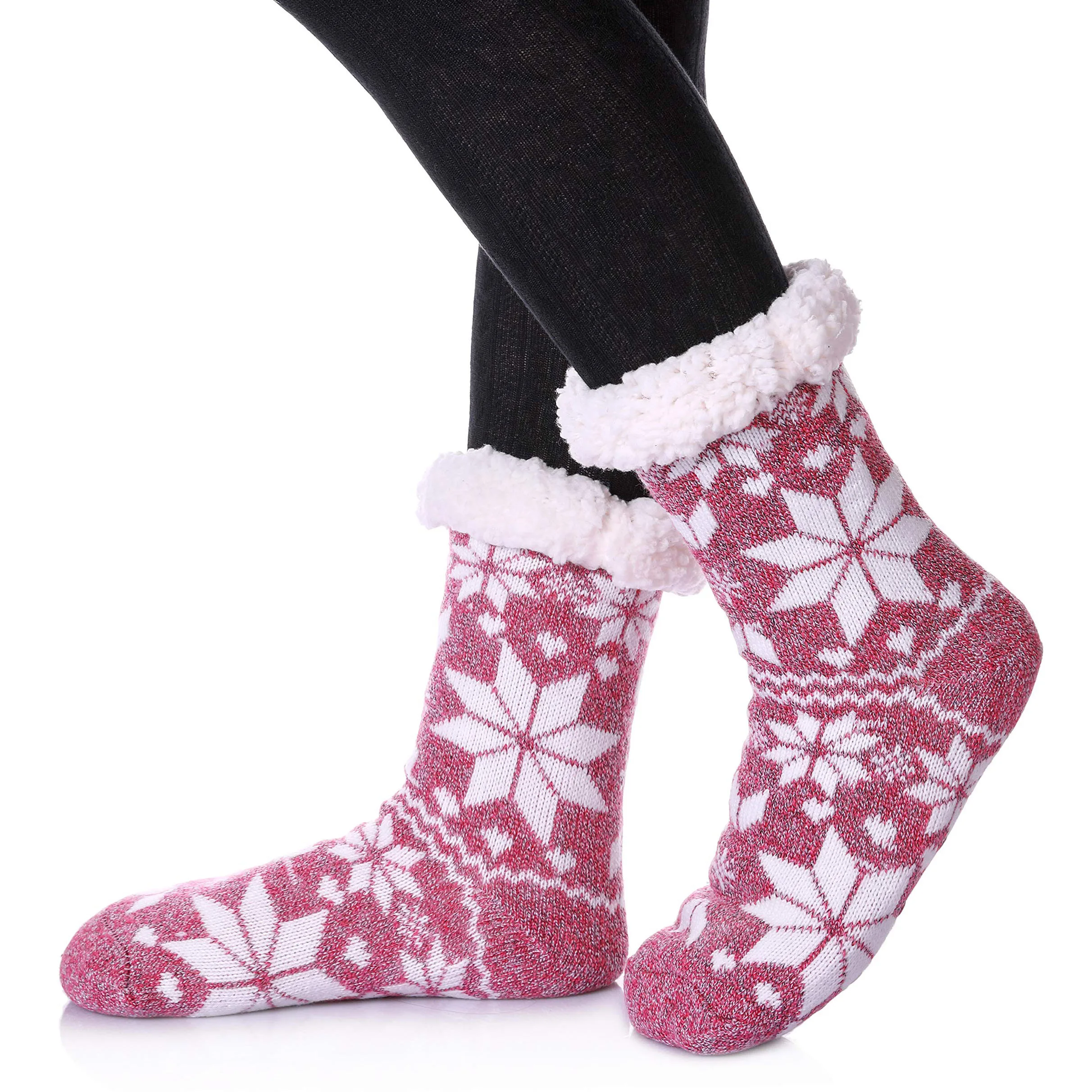 

TANABATA Women's Christmas Snow Socks Winter Warm Snowflake Sock Slipper Soft Fuzzy Fleece Grippers Socks Happy New Year 2023