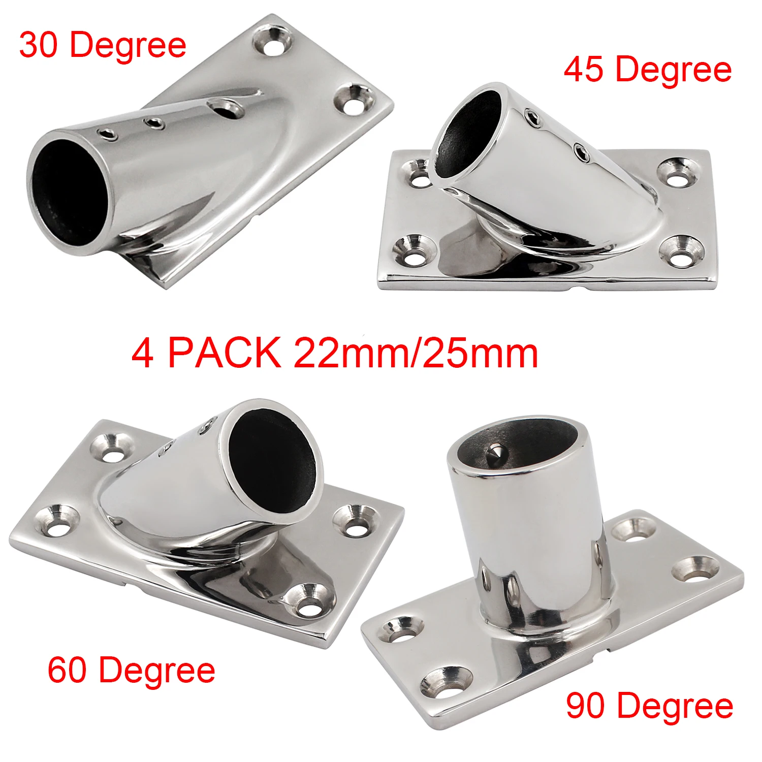 4 PCS 22mm/25mm Stainless Steel 316 Boat Hand Rail Fitting Stanchion Base 30°/45°/60°/90° Brackets Railing Marine Hardware