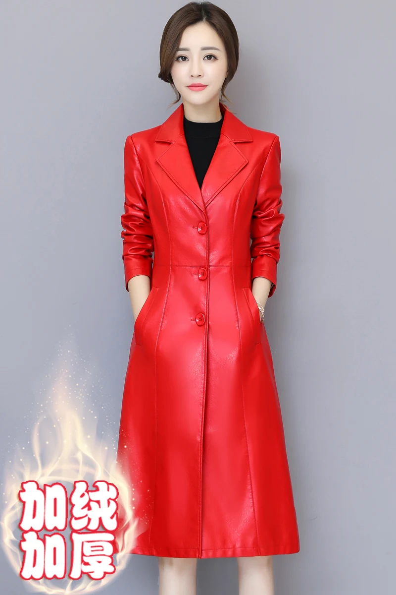 Autumn  Winter 2022 Leather Coat for Women, Medium Long Skinny Coats Slim, Korean Style, Loose Leather Coat for Women, Thickened