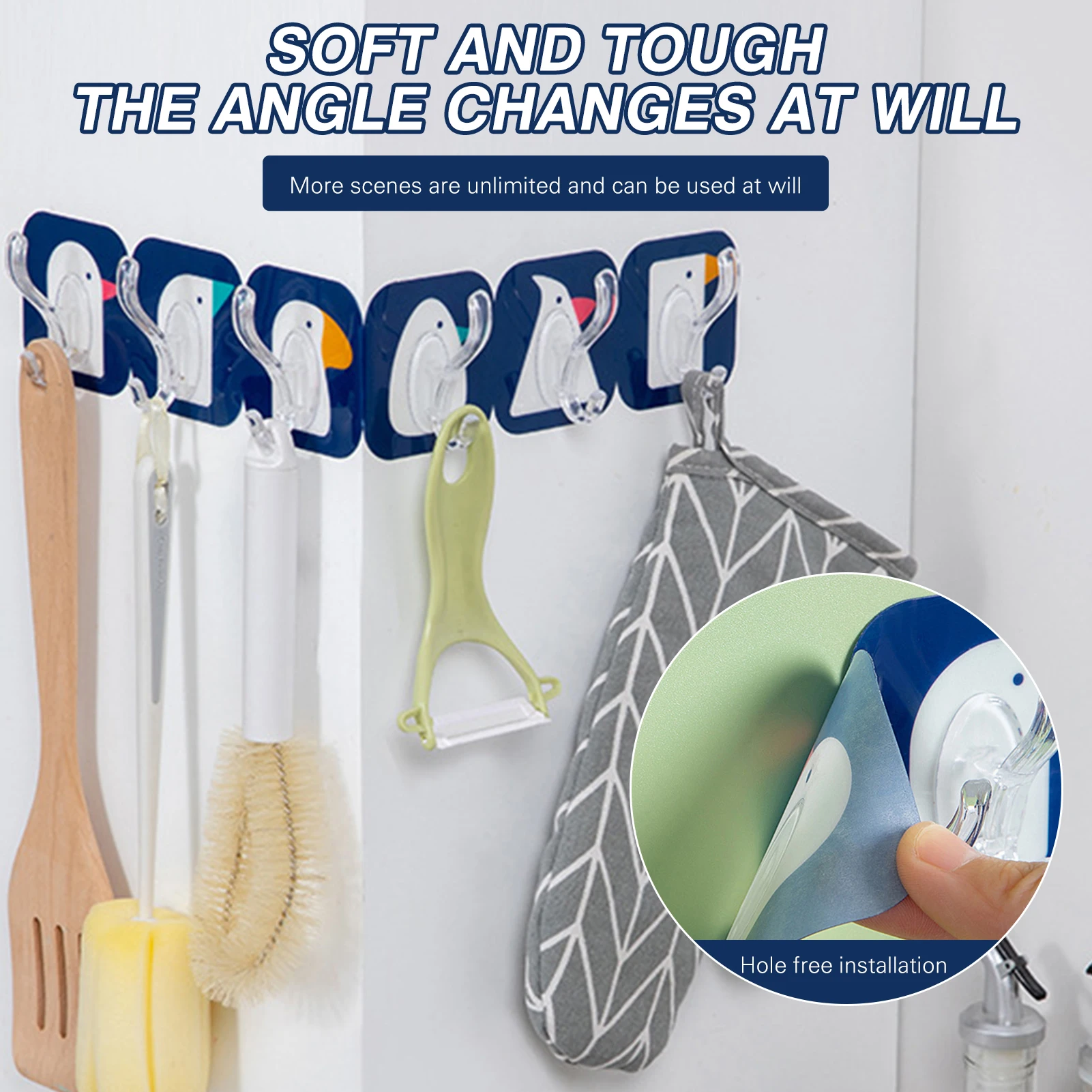 

Strong Self-Adhesive Cuttable Hook Multipurpose Punch-Free Door Hangers for Bedroom Bathroom Kitchen Wall Corner Hook RERI889