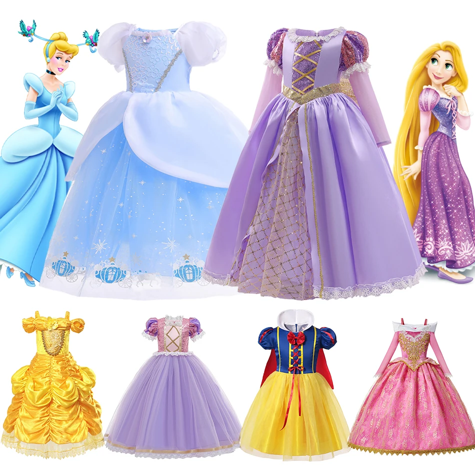 Disney-vestido de Cenicienta para niña, disfraz de princesa de Rapunzel, Halloween, Navidad, fiesta de cumpleaños