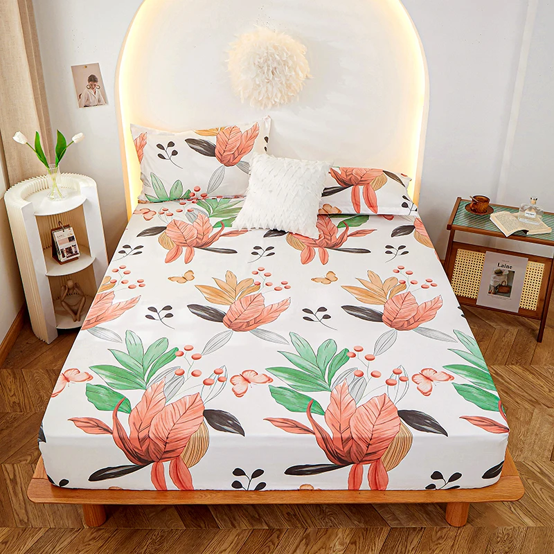 

New Product 1pcs 100%Polyester Printed Fitted Sheet Mattress Cover Four Corners With Elastic Band Bed Sheet(no pillowcases)