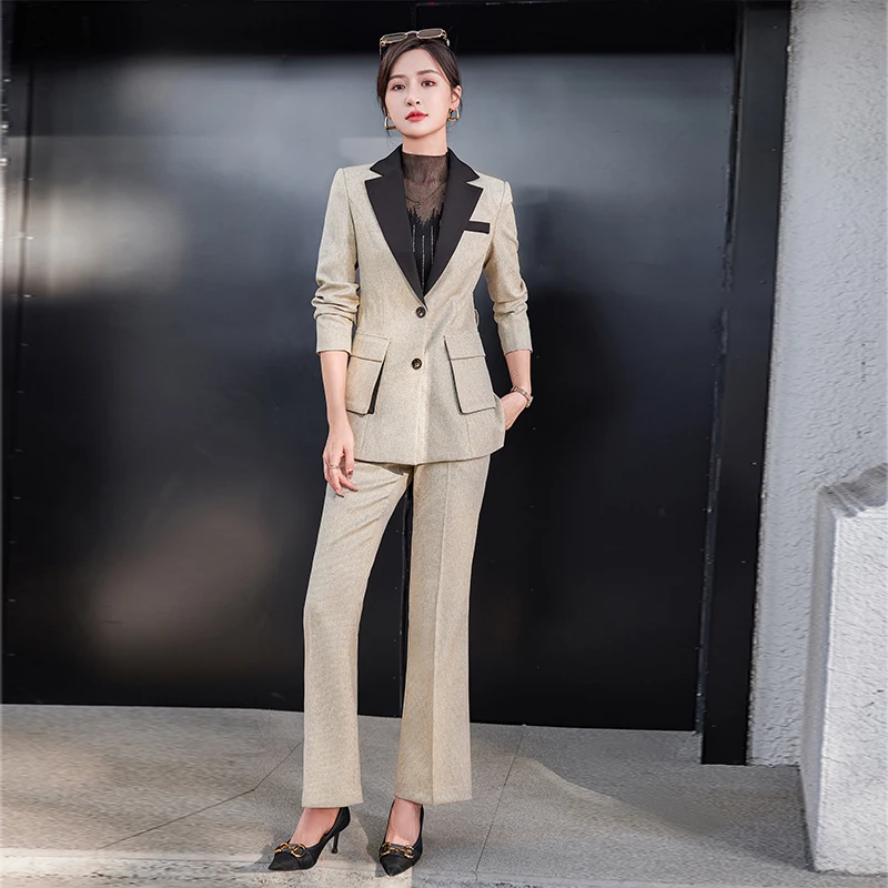 Женский деловой костюм в стиле пэчворк куртка и брюки Женская Офисная Униформа