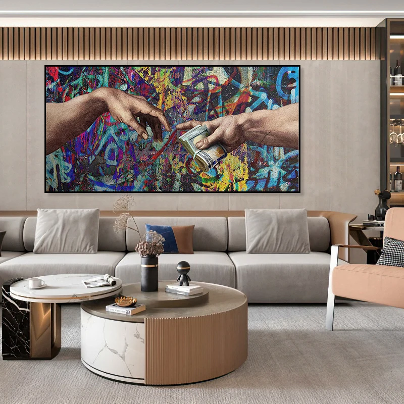 Знаменитая живопись граффити искусство Нести Деньги рука Бога творение Адама