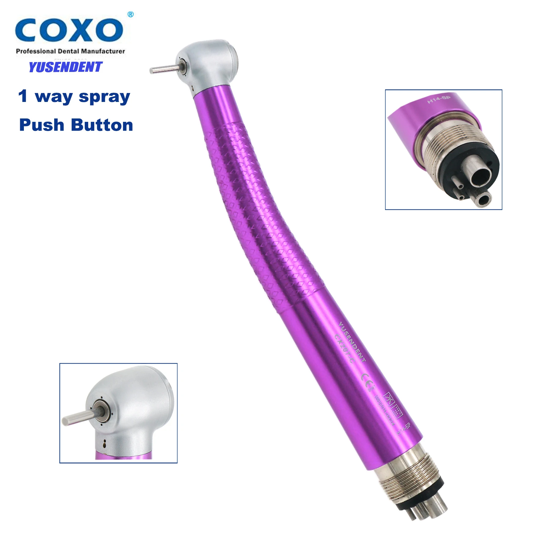 Coxo Purple Dental High Speed Standard Head Handpiece 4 Hole M4  Air Turbine Ceramic Bearings Single Spray Fit NSK PANA MAX Type