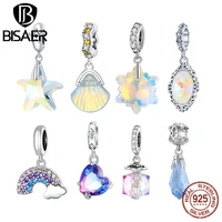 bisaer 925 sterling silver charms transparent heart starfish shell perfume rose pendant fit diy bracelet necklace jewelry gift