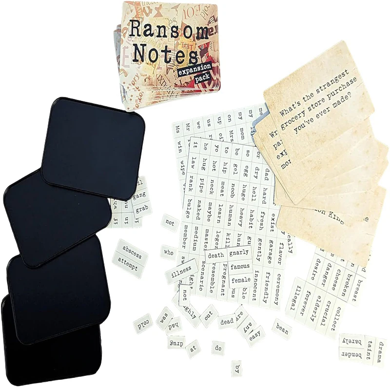 Фото Ransom Notes — беспокойно веселая игра для вечеринок с магнитом для взрослых, 3 игрока, нотатки Ransom и первые карты расширения №3