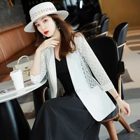 korean casual half sleeve plus size crocheted hollow floral white jacket cardigan womens spring korean style fashion small suit