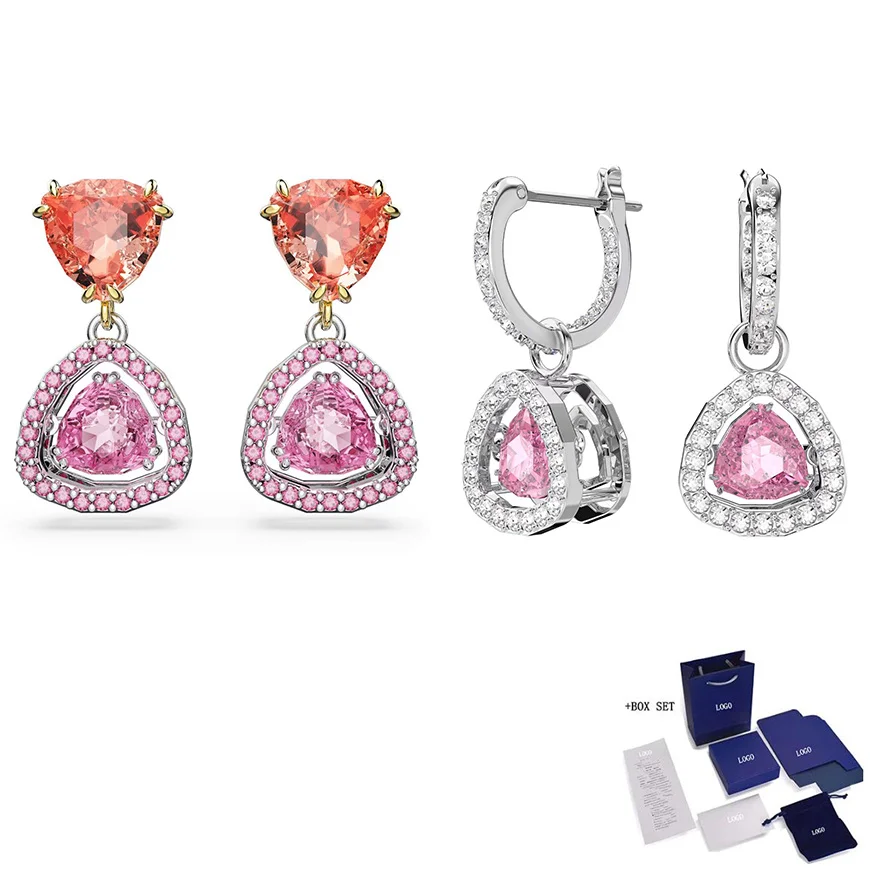 

Hot Sales SWA MILLENIA Mitsubishi Cut Earring Pink and Red Ambilight Crystal Triangle Luxury Noble Temperament Female Jewelry