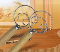 304 Stainless Steel Flour Mixer Danish Dough Wooden Handle Coil Stirring Stick And Egg Whisk