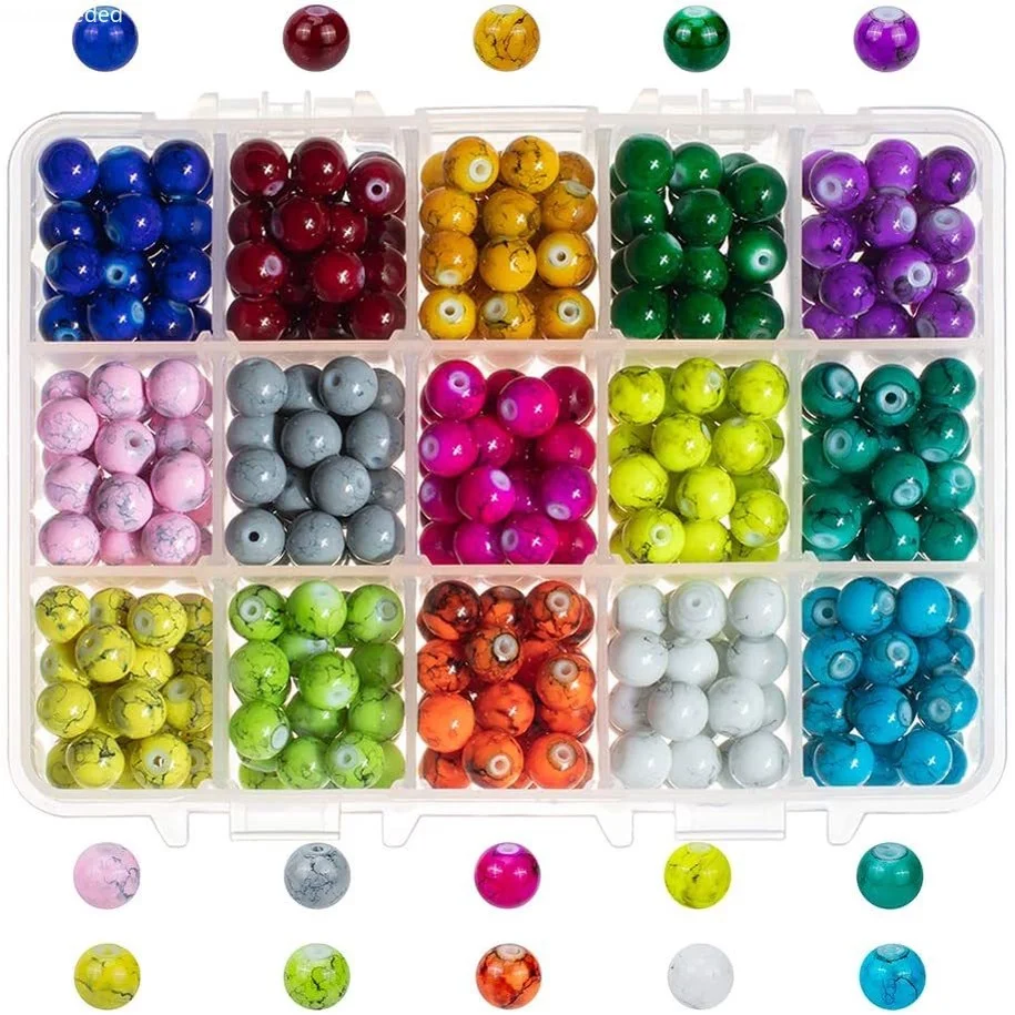

15 Colors 8mm Drawbench Glass Beads 450pcs Lampwork Glass Round Beads for Bracelet Necklace Jewelry Making