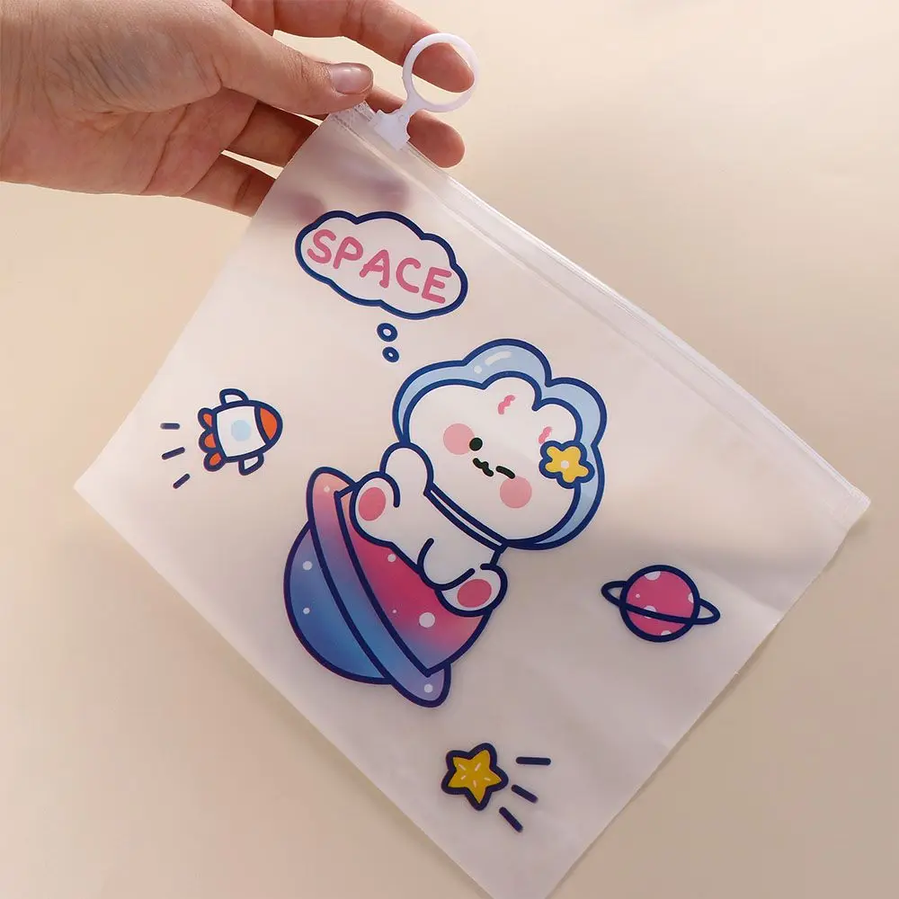 Cute Kawaii Test Paper Folder High Capacity Zipper Bag Learning Stationery Cartoon Transparent File Office Supplies