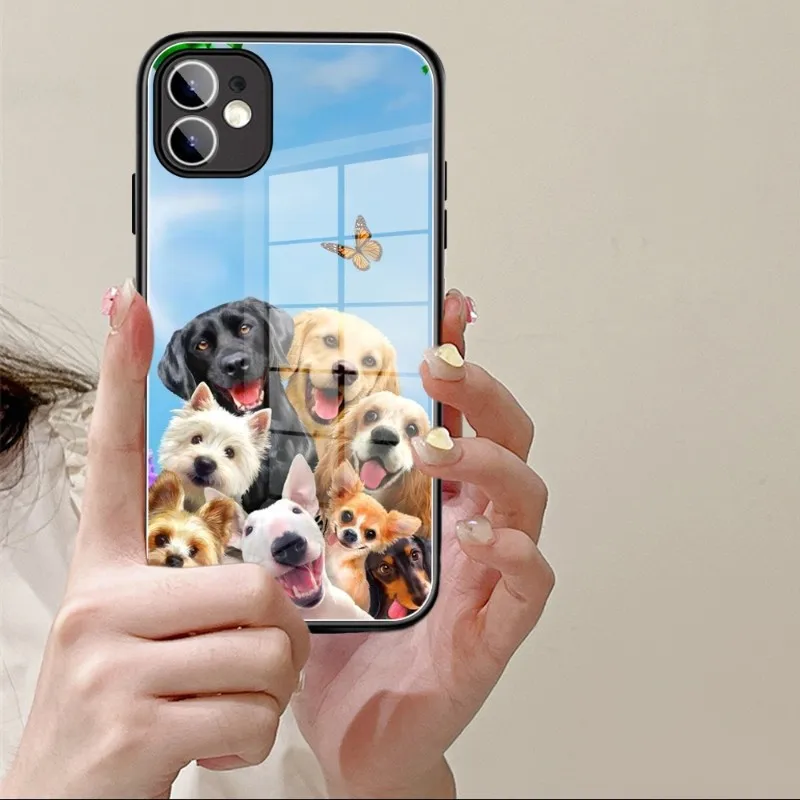 Cute Animal Terrier dog  Phone Case Glass 14 13 11 12 Pro 8 7 Plus X 13 Pro MAX XR XS MINI Black Covers