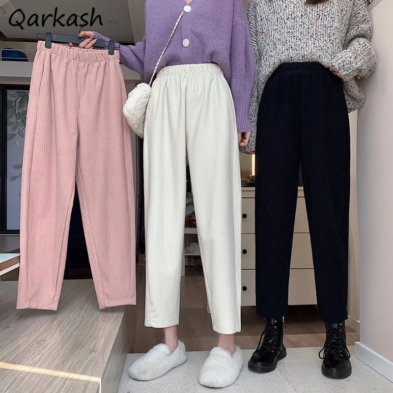 

Pants Women Straight Korean Street Style Student Corduroy Autumn Daily Pure Hot-selling Hipster Elastic Waist Preppy Mujer Cozy