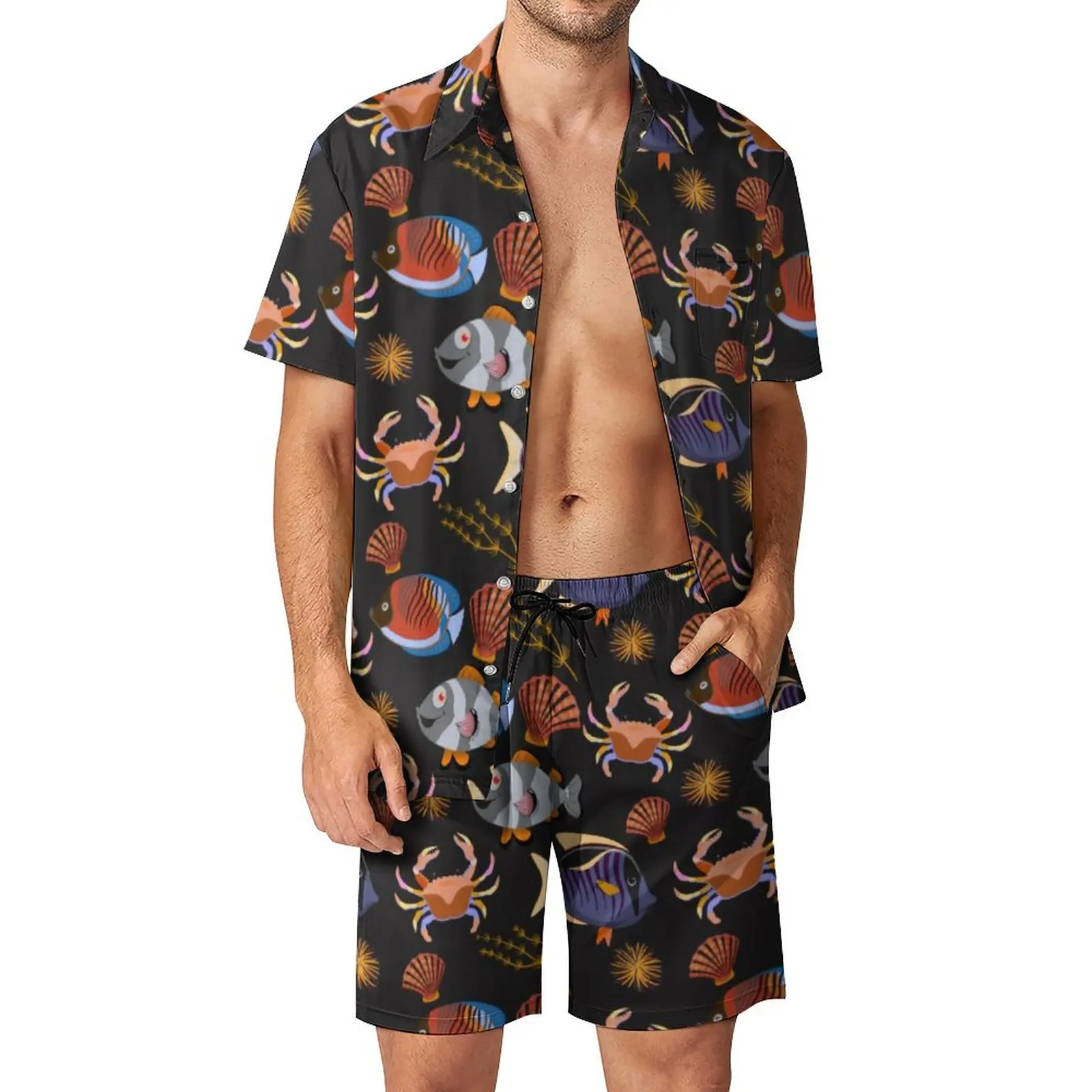 

Aquatic Animal Men Sets Ocean Life Print Casual Shorts Fashion Beach Shirt Set Short-Sleeve Plus Size Suit Birthday Present