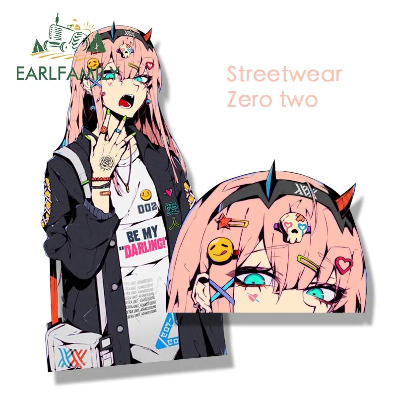 

EARLFAMILY Streetwear Zero Two Fanart Peeker Car Sticker Be My DARLING Anime Waifu Decal JDM Cartoon Graffiti Peek Girl Stickers