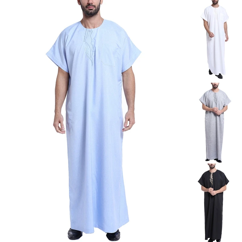 Abaya Islam Men Robe Muslim Dresses Djellaba Homme Fashion Solid Color Shirts Arabic Dress Ethnic Men's Clothing Gift