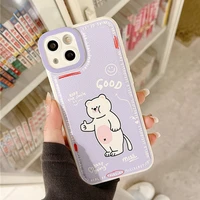 cute graffiti smiley bear leather phone case for iphone 13 11 12 pro max x xr xs max 7 8plus funny shockproof cartoon soft cover