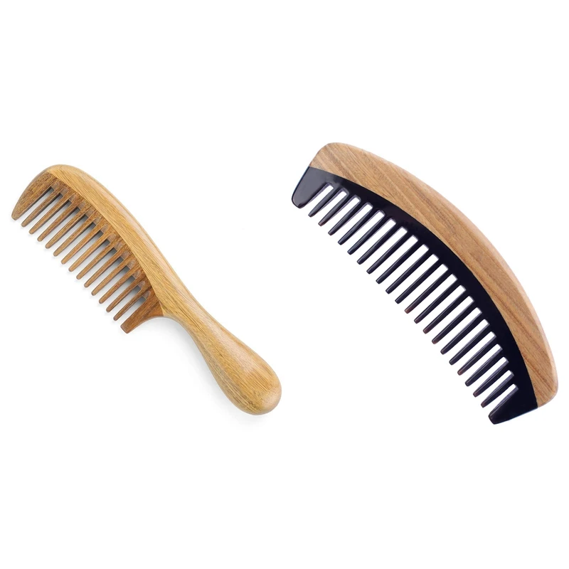 

Зеленые гребни для волос из сандалового дерева (широкие зубья) и широкие деревянные гребни для распутывания без статического сандалового дерева