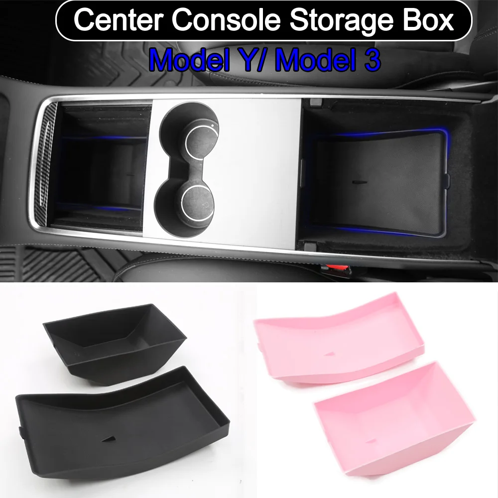 

For Tesla Model 3 Model Y 2021 2022 TPE Storage Box Central Armrest Box Tray Organizer Car Accessories