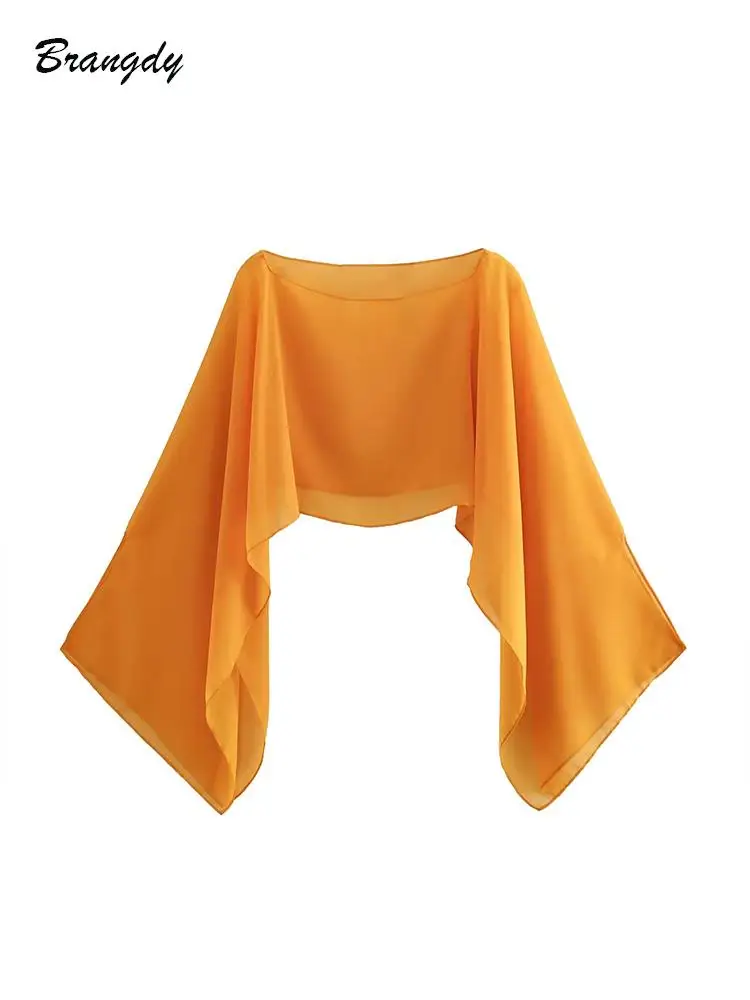 

Chiffon Semi-Sheer Cape Women 2023 Summer Wide Neckline Asymmetric Outerwear For Holiday Coat Lightweight Chiffon Poncho