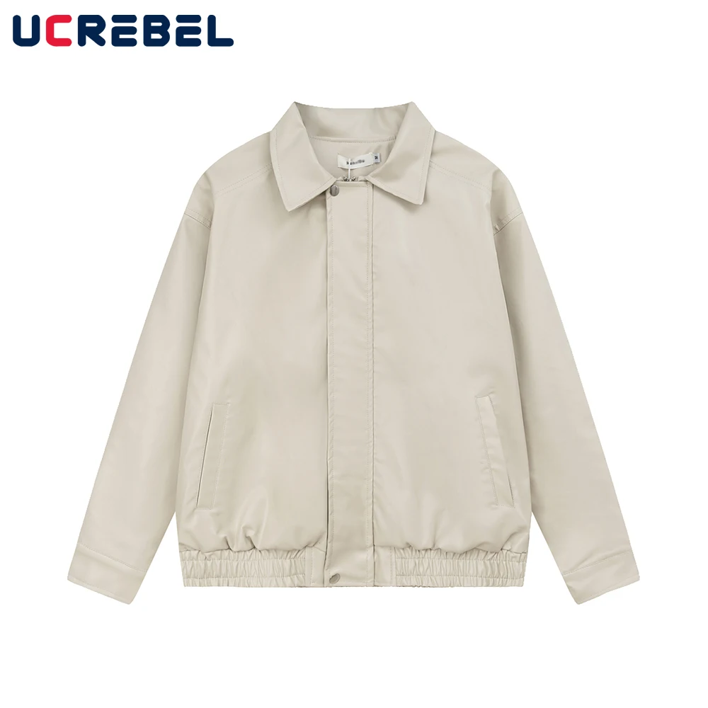 

Однотонная Повседневная мотоциклетная куртка, Мужская Осенняя Свободная верхняя одежда с длинным рукавом, отложным воротником и молнией для мужчин