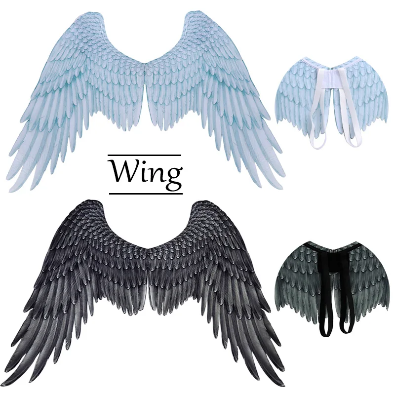 

Аксессуары для Хэллоуина, 3D Крылья ангела с эластичными ремешками, крыло пера для косплея ангела Марди Гра для взрослых и детей