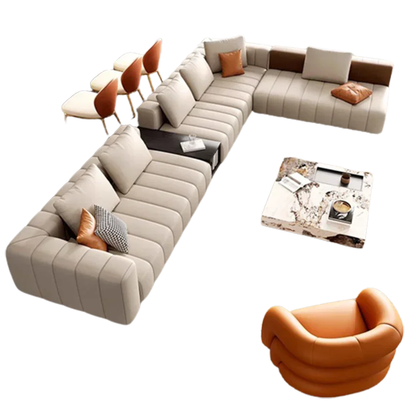 Большой гостиной современный диван из натуральной кожи роскошный дизайнерский