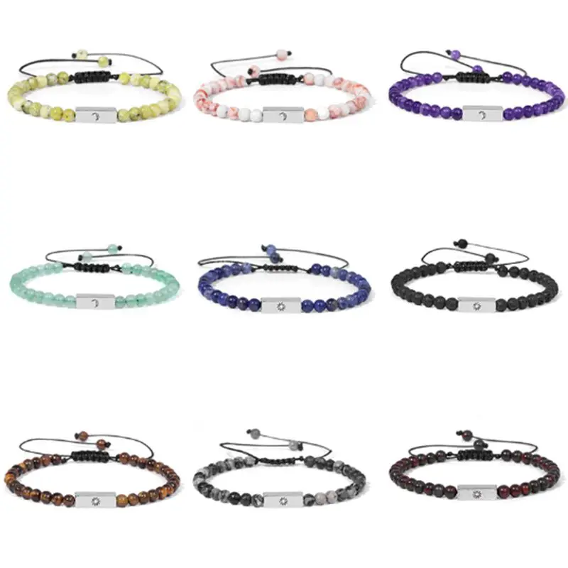 

4MM Beaded Adjustable Braided Bracelet For Women Men Couple Moon Sun Pendant Bracelet Handmade Jewelry Romantic Friendship Gift