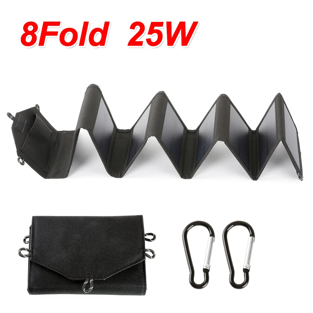

25W 8 Fold Solar Panel Folding Bag Monocrystalline 2USB Output Solar Board Outdoor Power Bank DIY Emergency Power Supply Charger