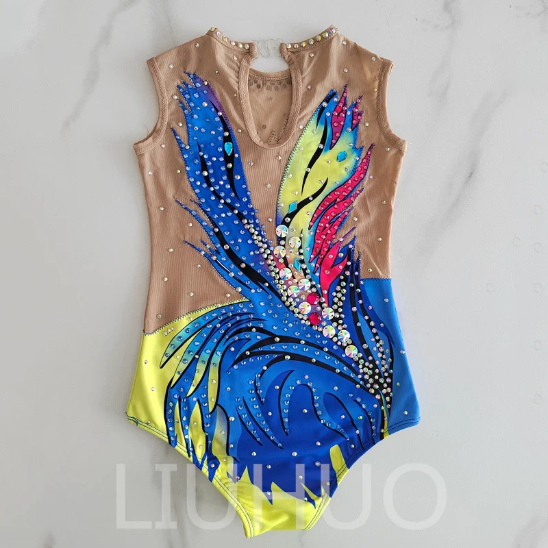 LIUHUO трико для художественной гимнастики синего цвета одежда