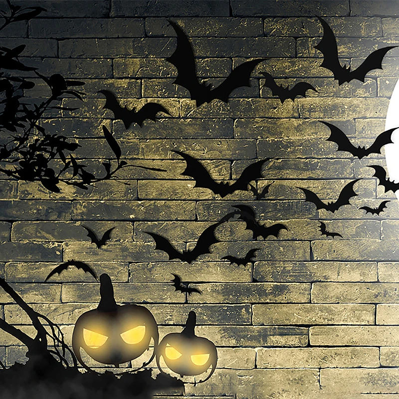 

16pcs Halloween 3D Black Bat Wall Stickers Halloween Party DIY Decorative Wall Decal Halloween Horror Bats Removable Stickers
