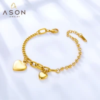 asonsteel gold color stainless steel double size heart shape accessories link chain bracelets for women 183cm jewelry wedding