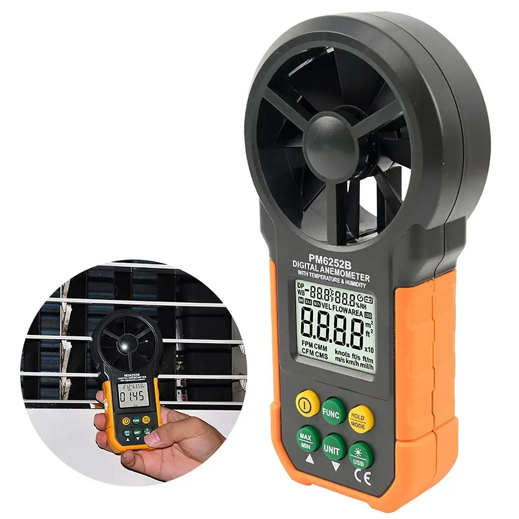 

PM6252B Digital Anemometer Handheld Wind Speed Meter for Air Volume Wind Speed Temperature Relative Humidity Measurement