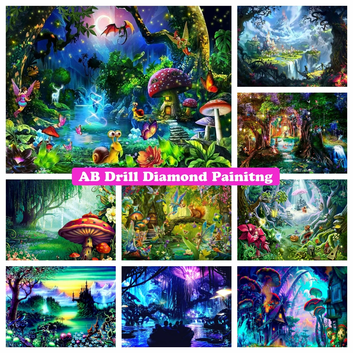 

5D DIY AB Drills Diamond Painting Fantasy Fairy Tale Forest Landscape Cross Stitch Embroidery Mosaic Home Decor Christmas Gift