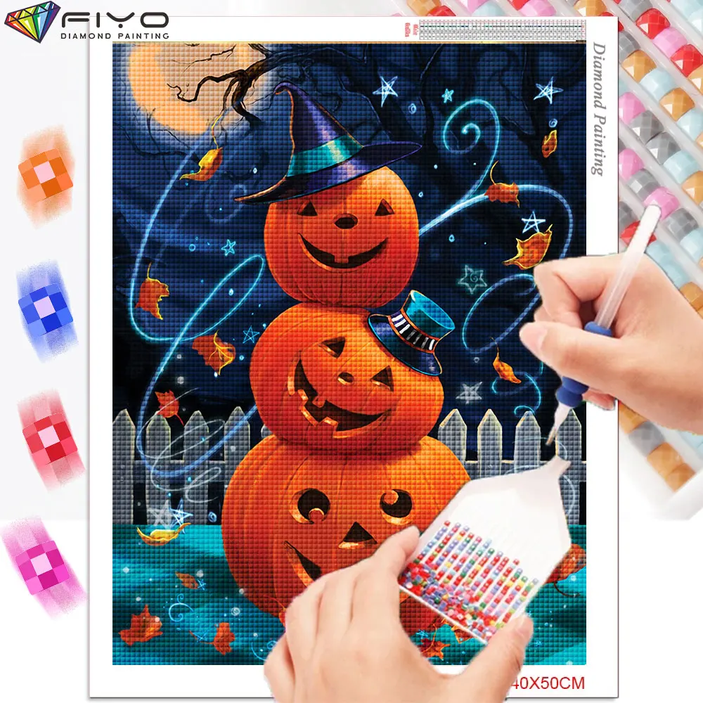 Алмазная живопись Хэллоуин полный квадратный сверловка карикатура вышивка крестом набор тыквенное стразовое изображение домашний декор.
