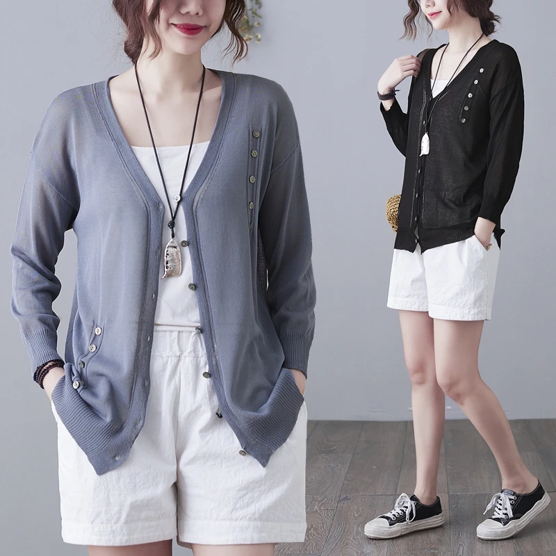 

Knitted Cardigan Women's Summer 2022 New Loose V-neck Short Sunscreen Air Conditioner Top