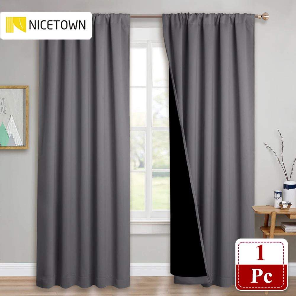 

NICETOWN 1PC Double Layer Full Blackout Curtains Rod Pocket Draperies with Black Liner for Living Room windows curtains