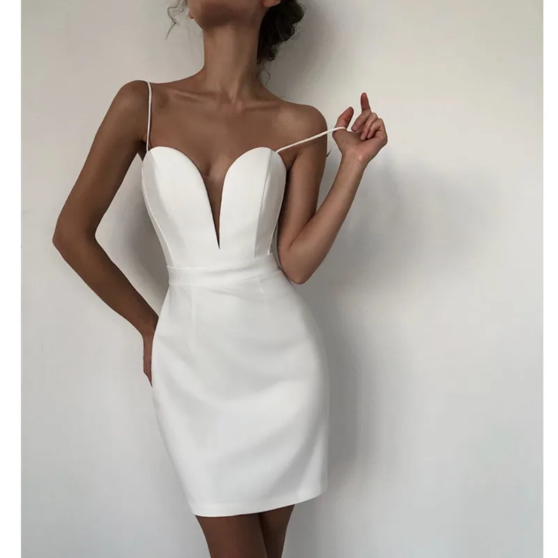 

Женское облегающее мини-платье на бретелях-спагетти, белое элегантное вечернее Клубное платье с глубоким V-образным вырезом, лето 2022