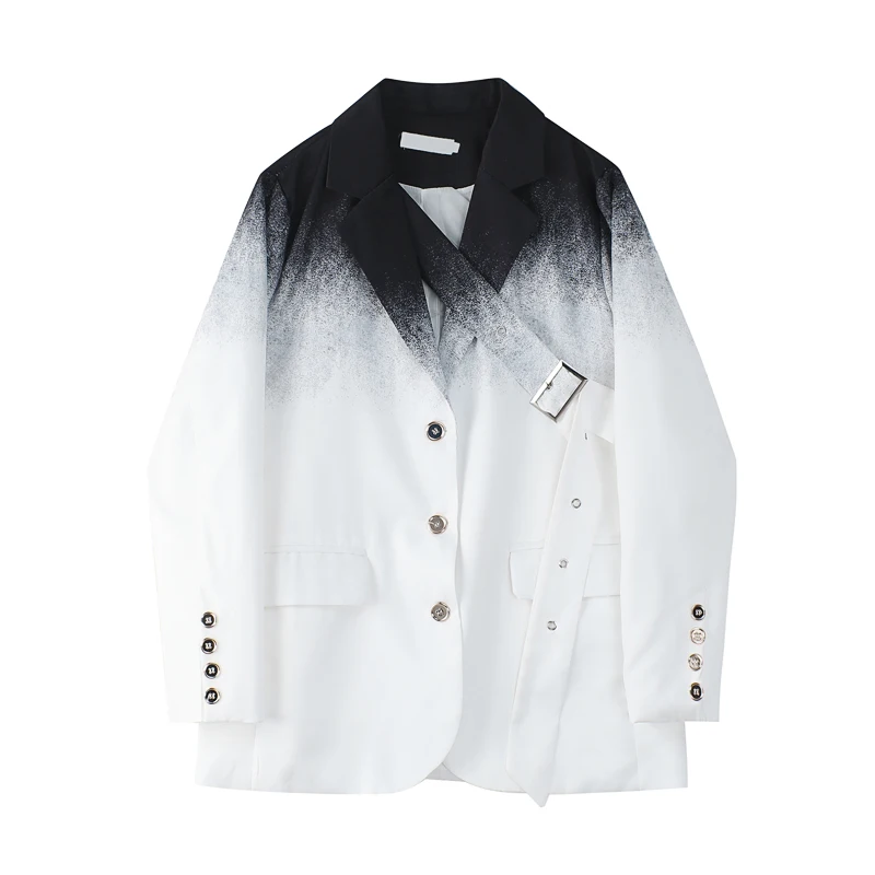 

Women Casual Gradient Spliced Blazer New Korean Style Lapel Long Sleeve Loose Fit Jacket Fashion Autumn Elegant Suit 2022