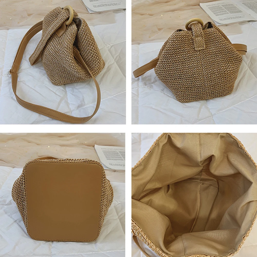 Designer Bags for Women Boho Straw Bag Bucket Women Handbags Wrist Bohemian Beach Bag Shoulder Crossbody Bags Lady Purses Clutch